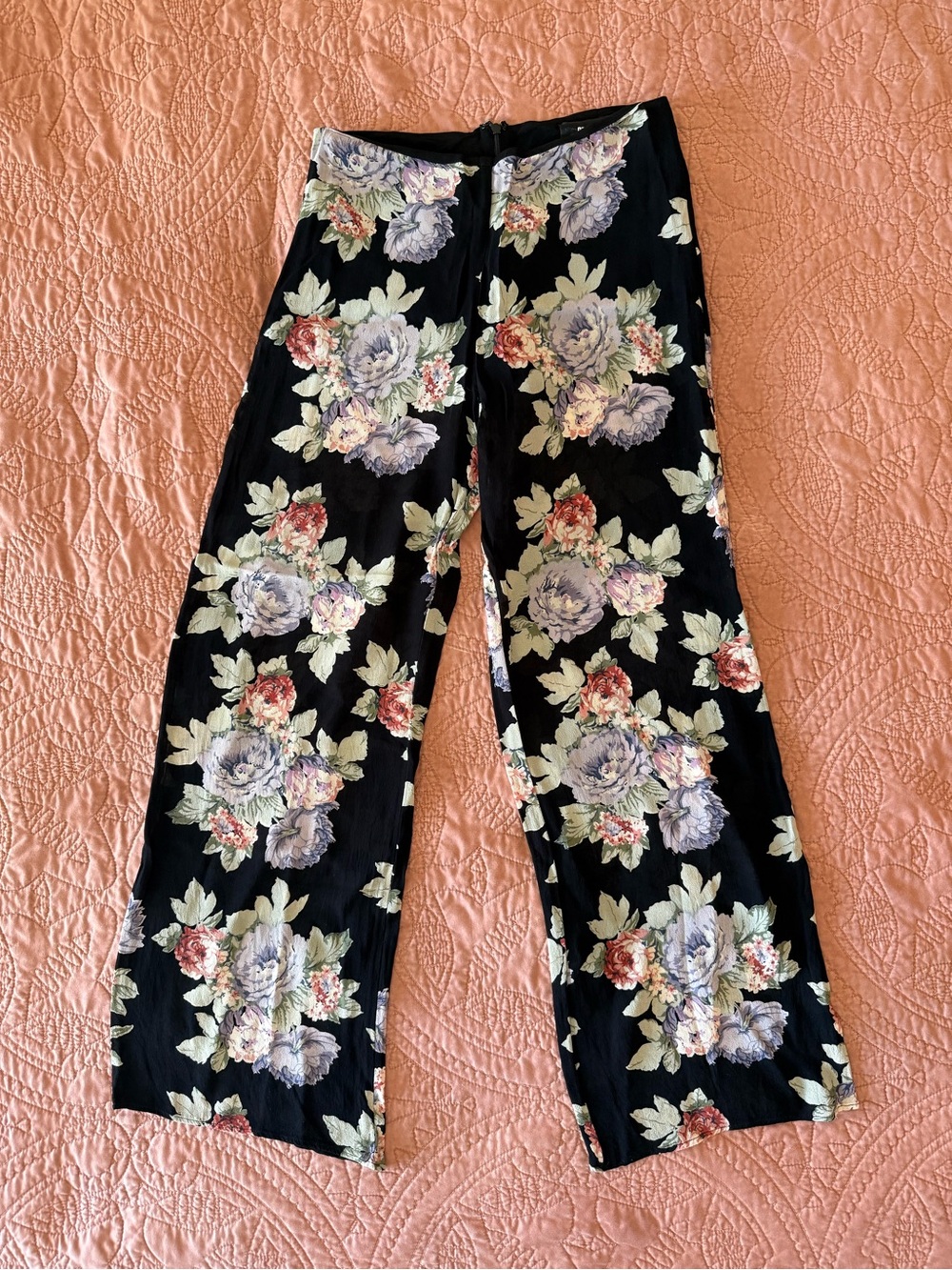 Reformation Black Floral Wide-Leg Women’s Pants